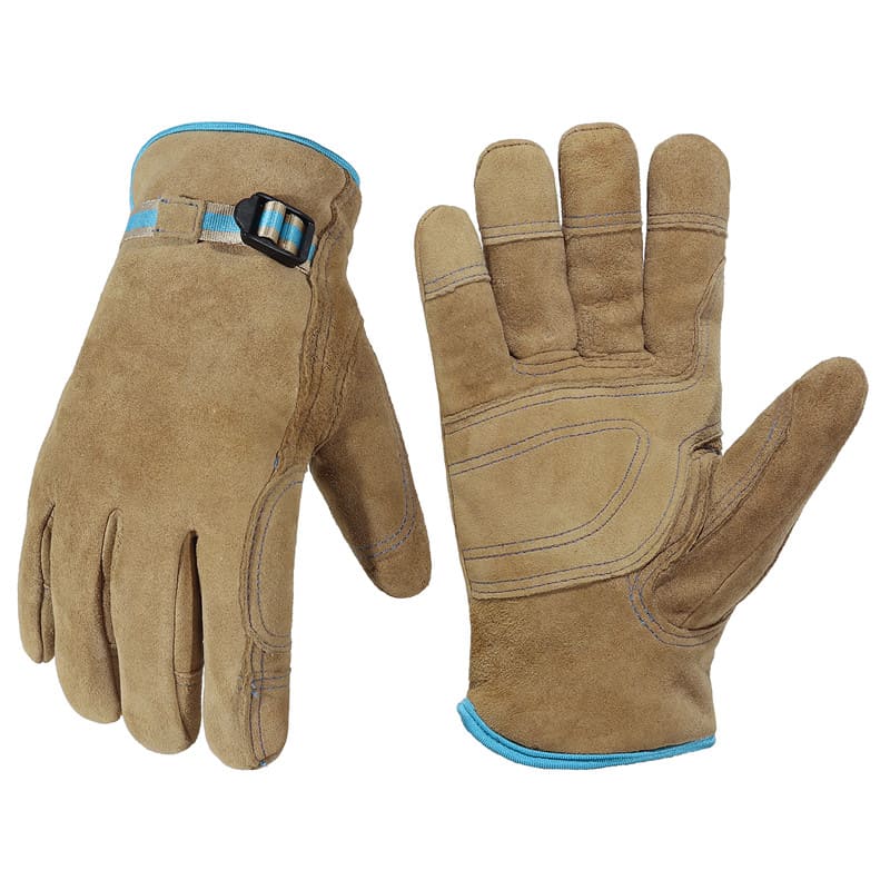 Durable leather winter gloves with adjustable strap