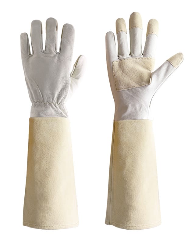 White Leather Long Cuff Gardening Gloves