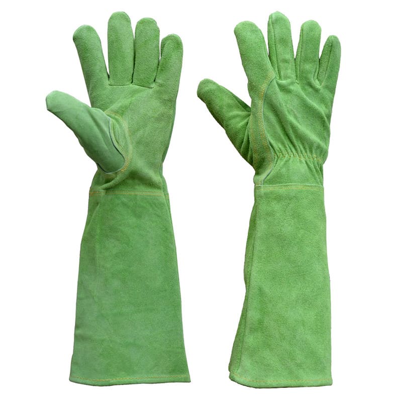 Green Long Cuff Leather Gloves